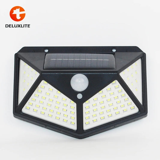 Best Outdoor Backyard Garden Stair Waterproof IP65 Solar Power 4 Sides Lighting Wall Lamp 100 LED Motion Sensor Led Solar Light
