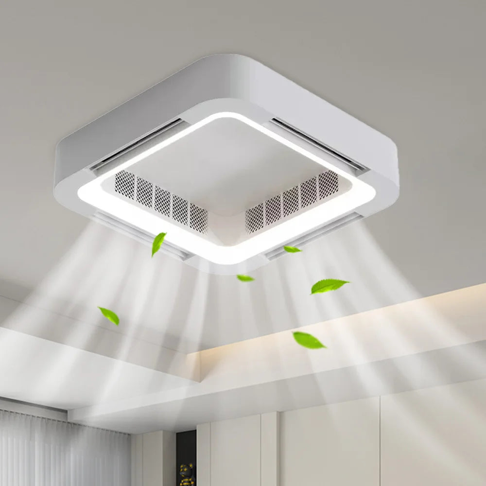 2026 Bladeless Ceiling Fan Light Flush Mount Smart APP Control Dimmable Square LED Ceiling Fan with Light and Remote