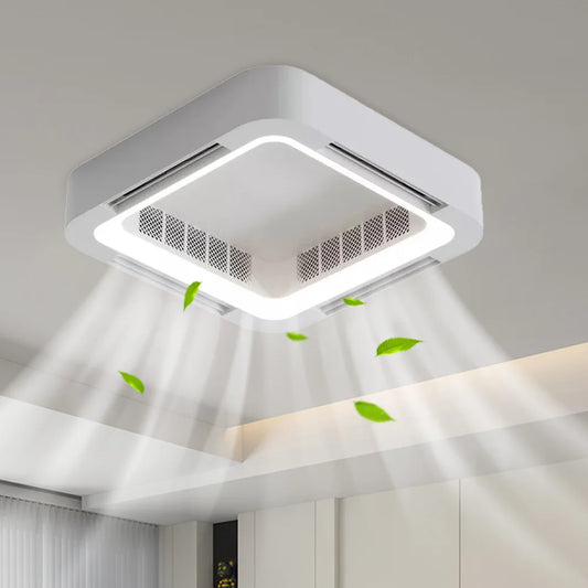 2026 Bladeless Ceiling Fan Light Flush Mount Smart APP Control Dimmable Square Led Ceiling Fan with Light and Remote