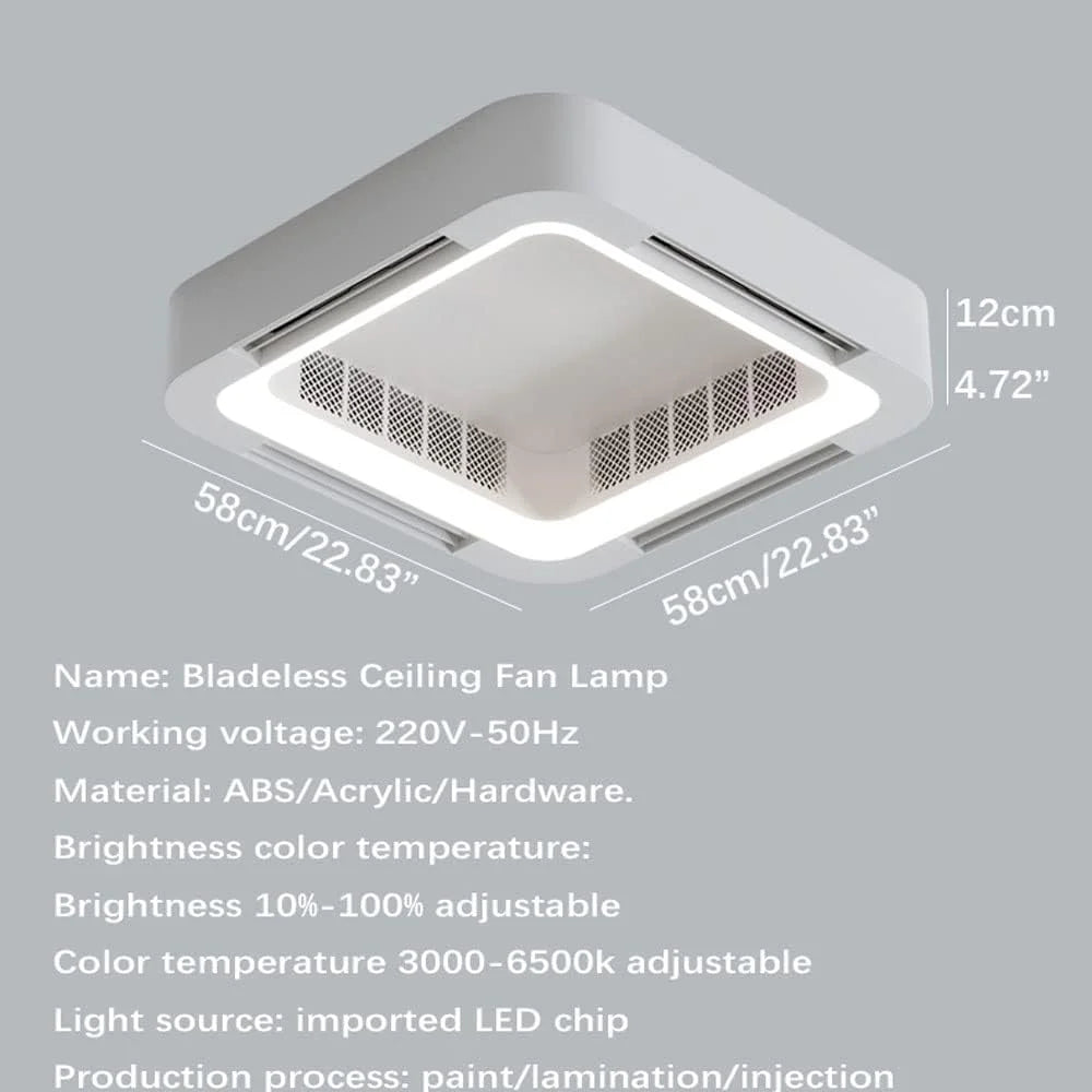 2026 Bladeless Ceiling Fan Light Flush Mount Smart APP Control Dimmable Square LED Ceiling Fan with Light and Remote