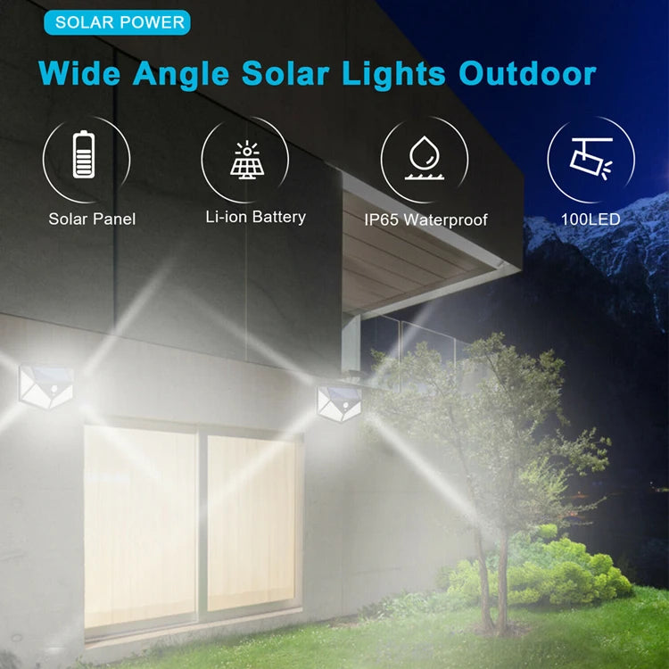Best Outdoor Backyard Garden Stair Waterproof IP65 Solar Power 4 Sides Lighting Wall Lamp 100 LED Motion Sensor Led Solar Light