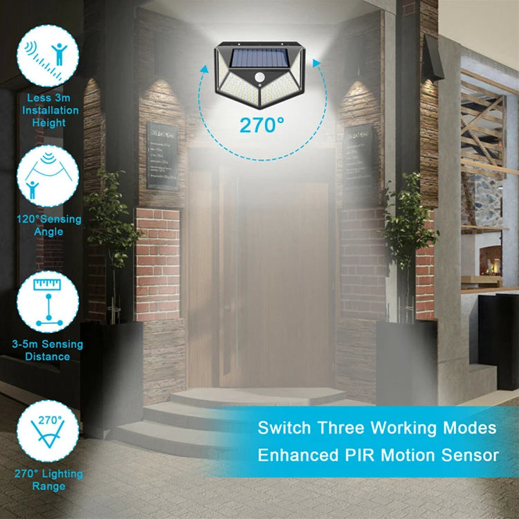 Best Outdoor Backyard Garden Stair Waterproof IP65 Solar Power 4 Sides Lighting Wall Lamp 100 LED Motion Sensor Led Solar Light