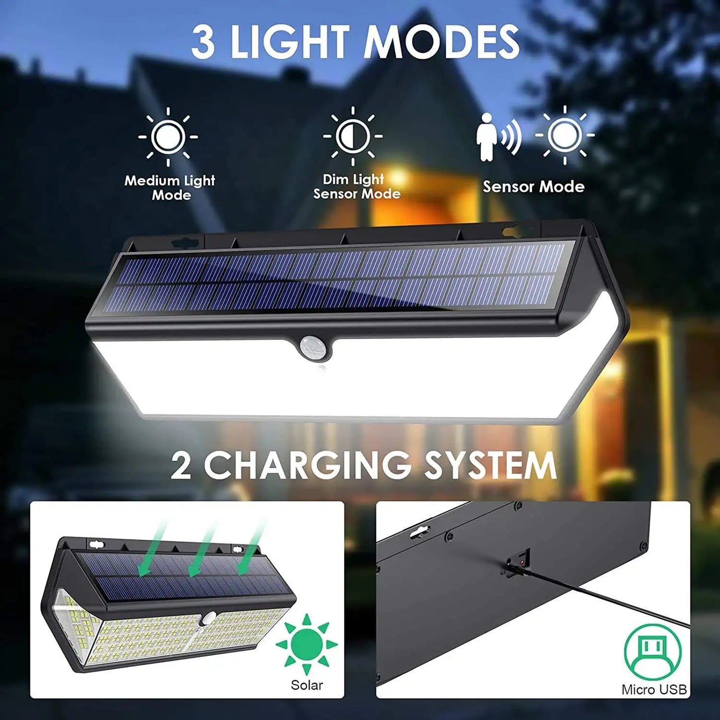 Outdoor LED Wall Light IP65 Waterproof Solar Garden Street Lamp with Intelligent Design