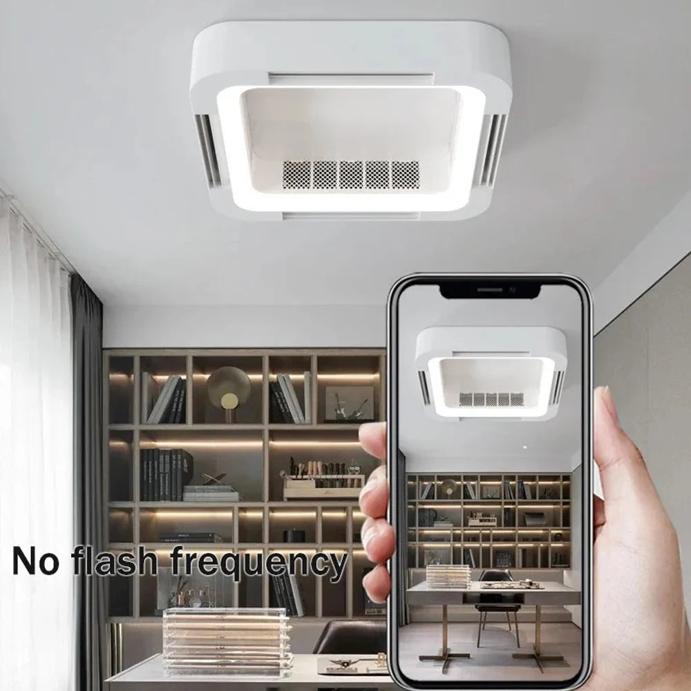 2026 Bladeless Ceiling Fan Light Flush Mount Smart APP Control Dimmable Square LED Ceiling Fan with Light and Remote
