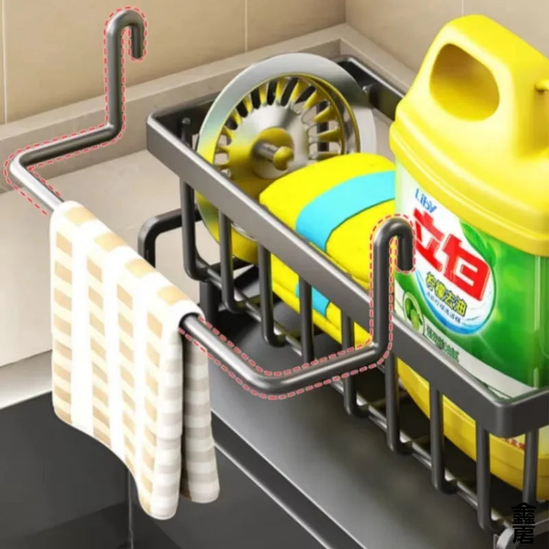 Compact Tap-Mounted Spice Shelf – Sink Organiser with Drainage Rack – Space-Saving Kitchen Storage for Utensils/Accessories