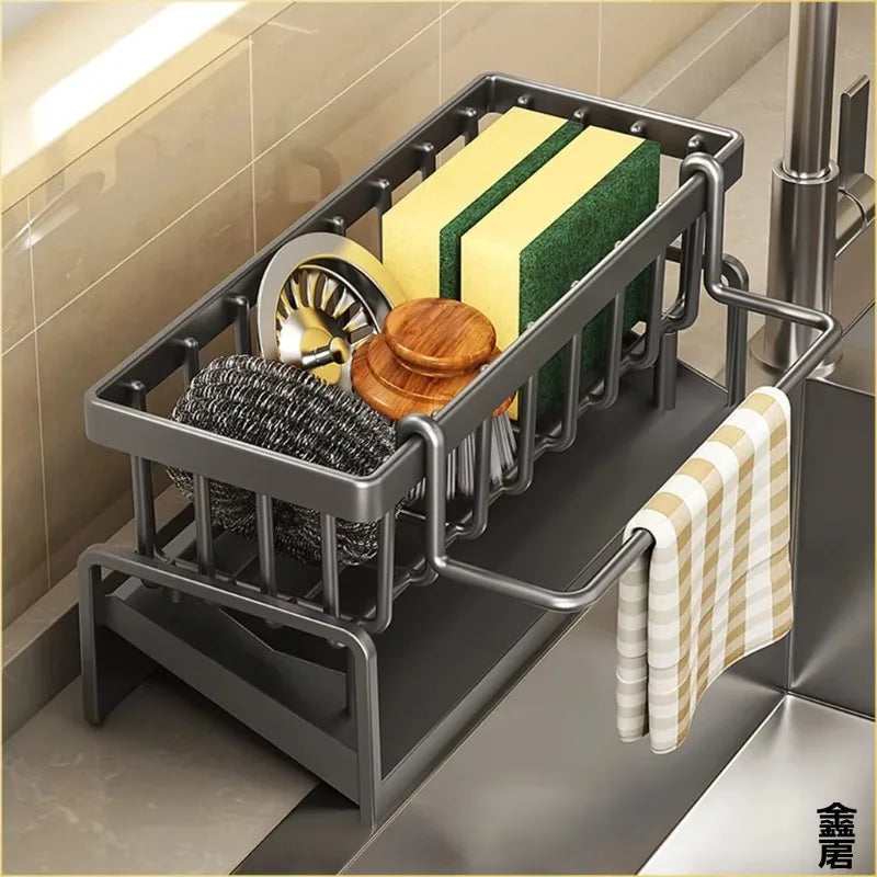 Compact Tap-Mounted Spice Shelf – Sink Organiser with Drainage Rack – Space-Saving Kitchen Storage for Utensils/Accessories