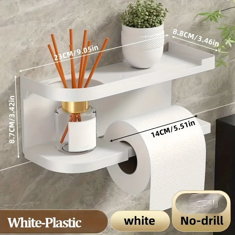 Self-Adhesive Toilet Paper Holder with Phone Shelf Stainless Steel Wall-Mounted Toilet Paper Roll Holder - Rustproof