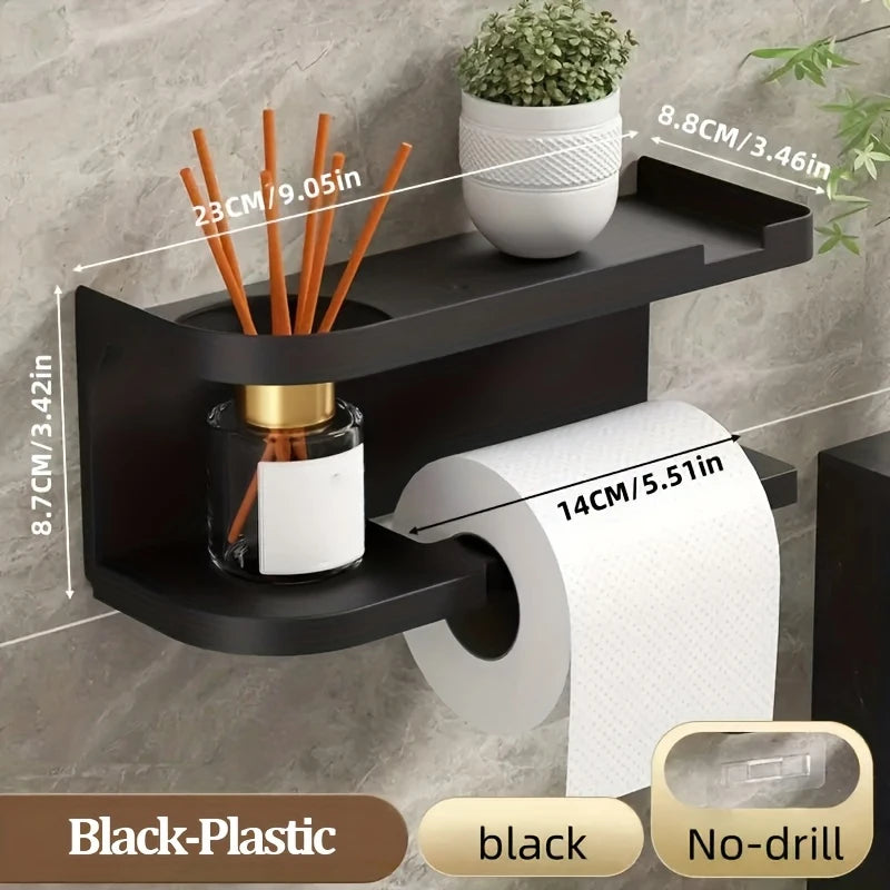 Self-Adhesive Toilet Paper Holder with Phone Shelf Stainless Steel Wall-Mounted Toilet Paper Roll Holder - Rustproof