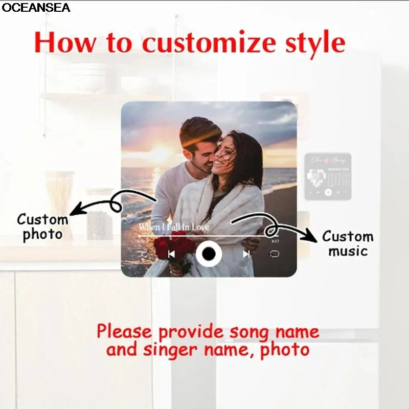 Customized Photo 7pcs Photo Music Fridge Magnet with Frame Personalized Refrigerator Magnets for Christmas Gift