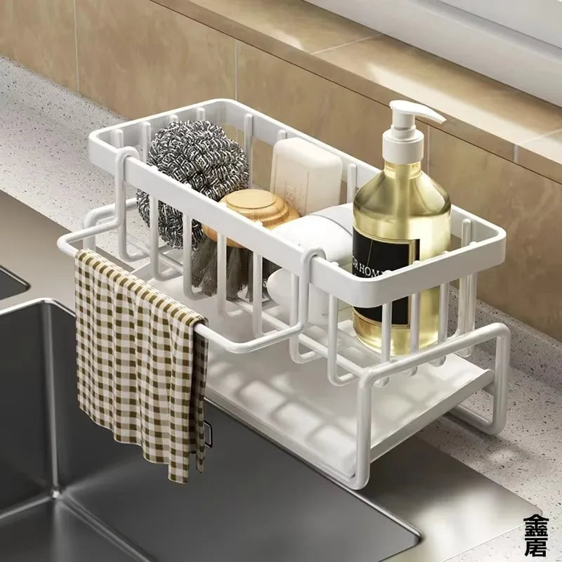 Compact Tap-Mounted Spice Shelf – Sink Organiser with Drainage Rack – Space-Saving Kitchen Storage for Utensils/Accessories