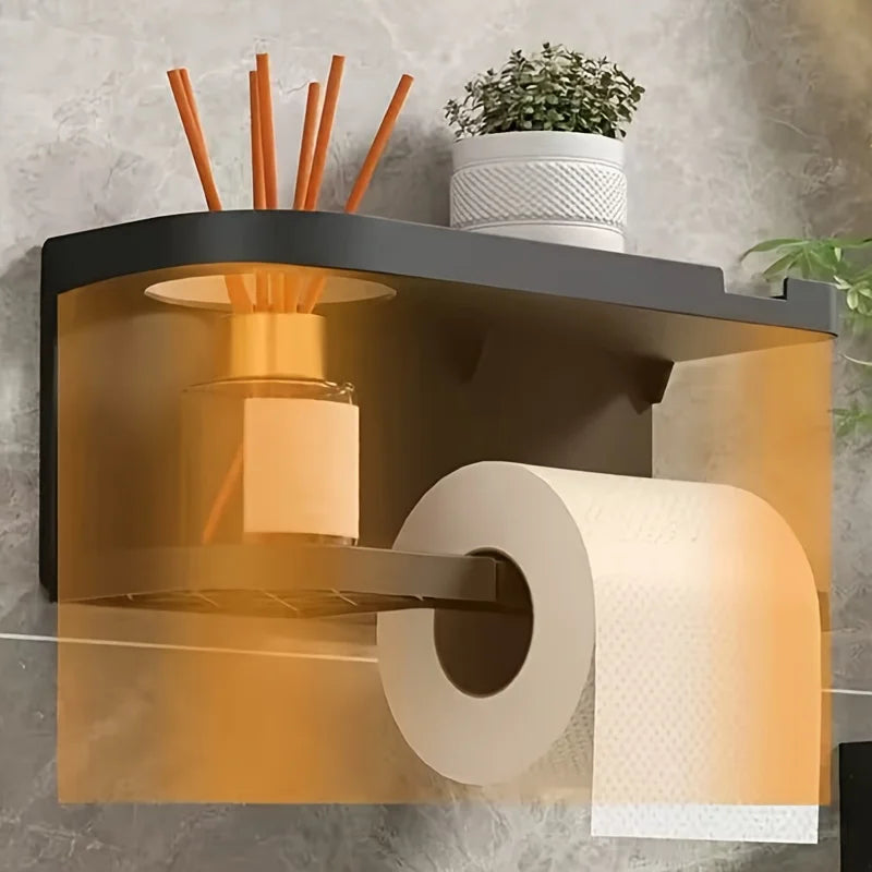 Self-Adhesive Toilet Paper Holder with Phone Shelf Stainless Steel Wall-Mounted Toilet Paper Roll Holder - Rustproof