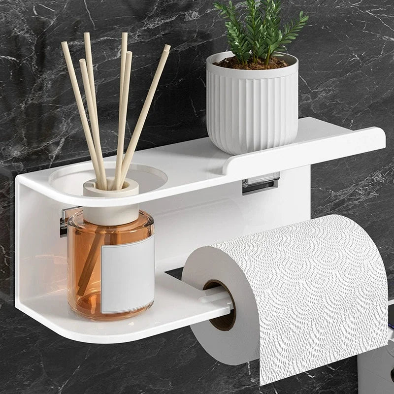 Self-Adhesive Toilet Paper Holder with Phone Shelf Stainless Steel Wall-Mounted Toilet Paper Roll Holder - Rustproof