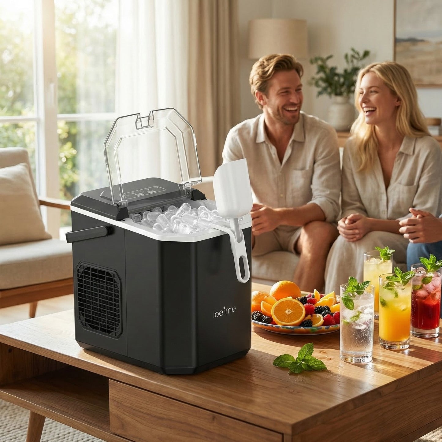 Ice Cube Machine 12kg Ice Cube Maker Self Cleaning LED 2 Ice Sizes 6 Min