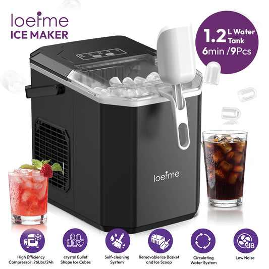 Ice Cube Machine 12kg Ice Cube Maker Self Cleaning LED 2 Ice Sizes 6 Min