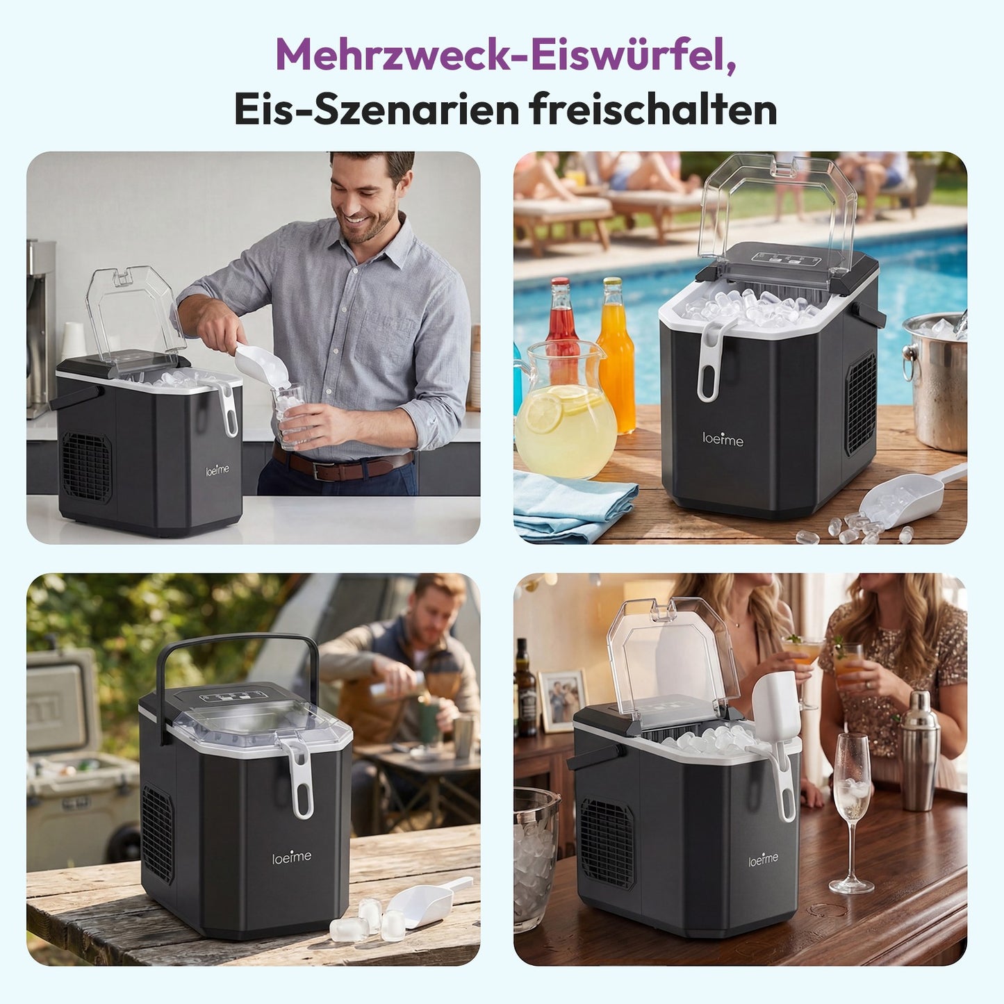 Ice Cube Machine 12kg Ice Cube Maker Self Cleaning LED 2 Ice Sizes 6 Min