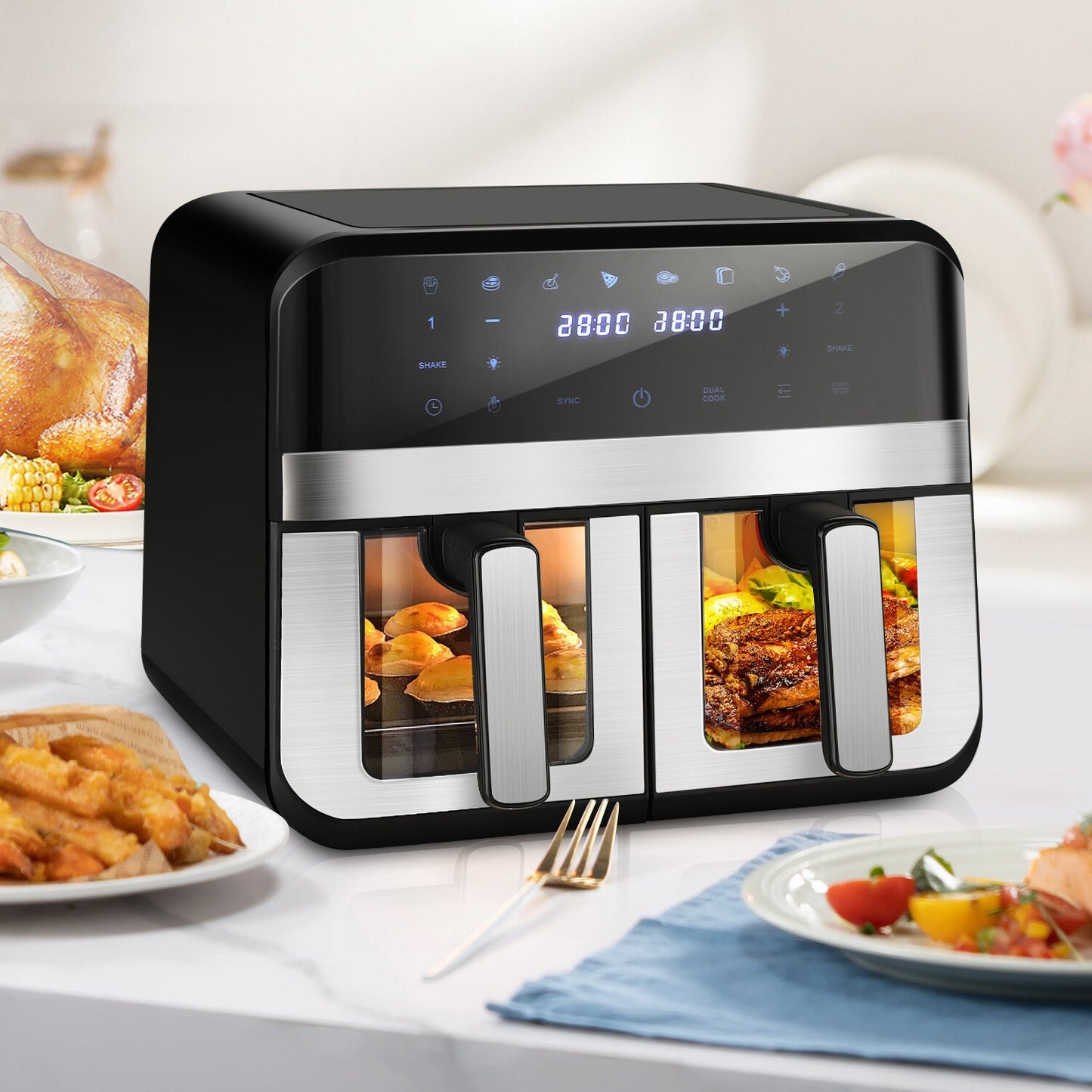 9L Double Air Fryer XXL AirFryer Digital Touch Air Fryer 2400W