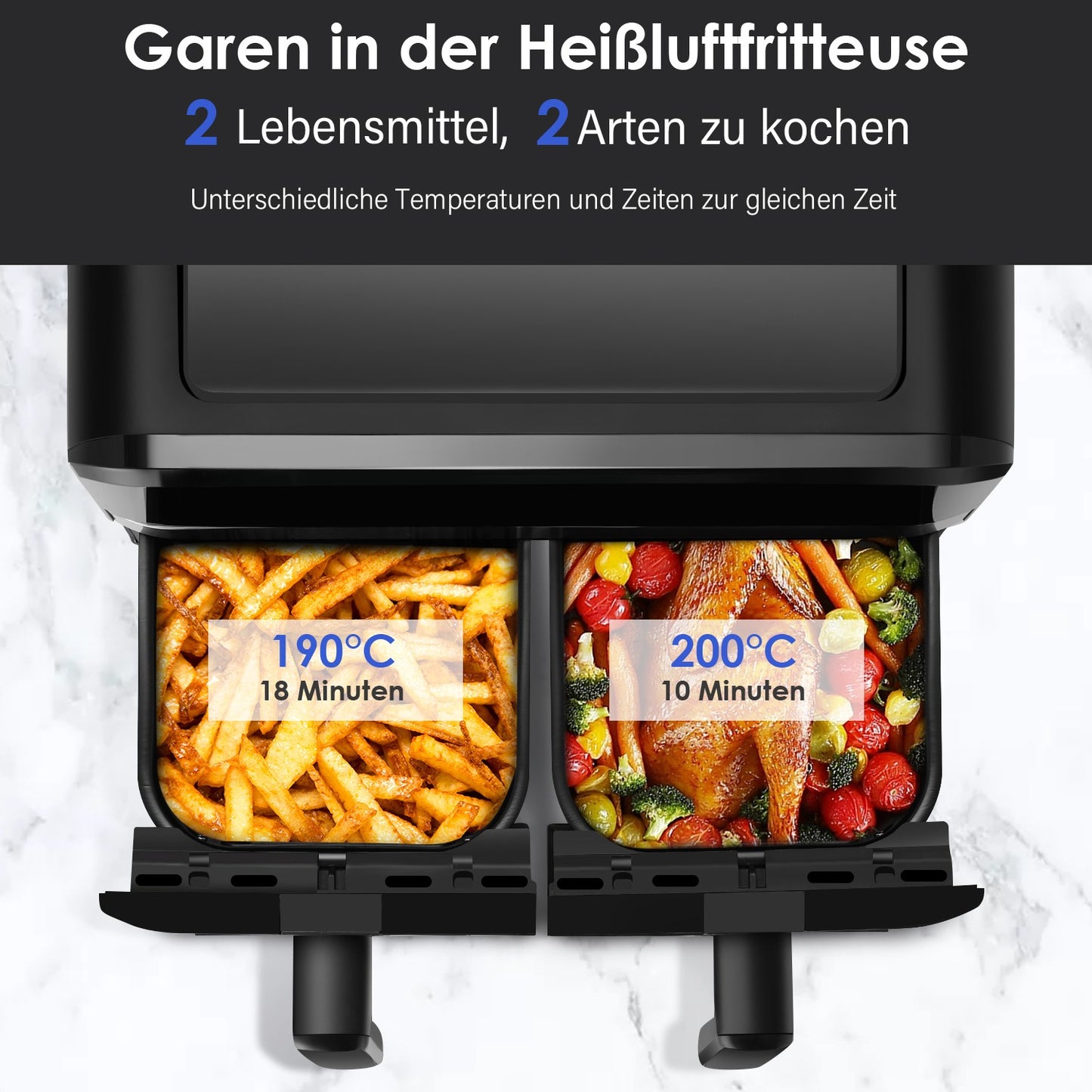9L Double Air Fryer XXL AirFryer Digital Touch Air Fryer 2400W