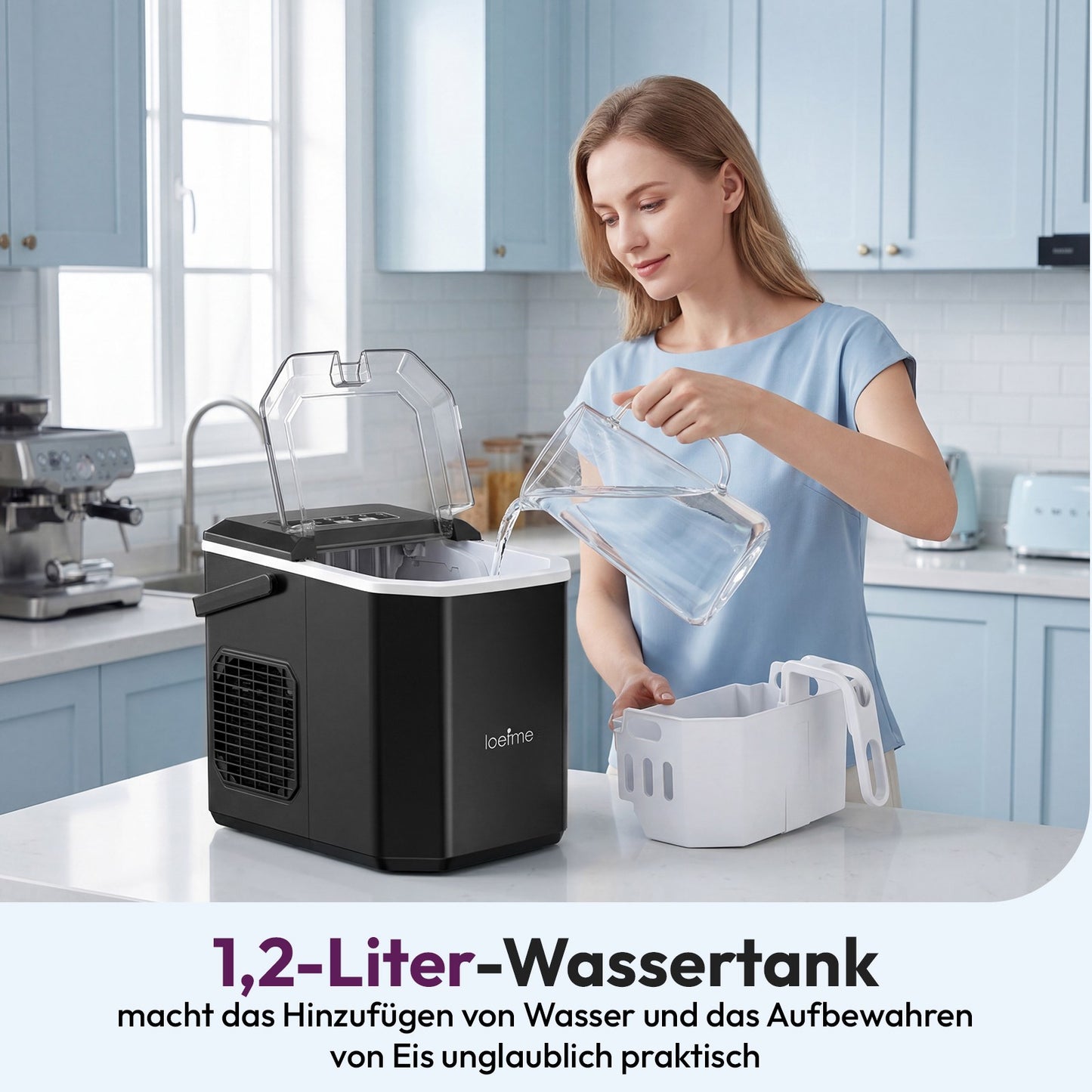 Ice Cube Machine 12kg Ice Cube Maker Self Cleaning LED 2 Ice Sizes 6 Min
