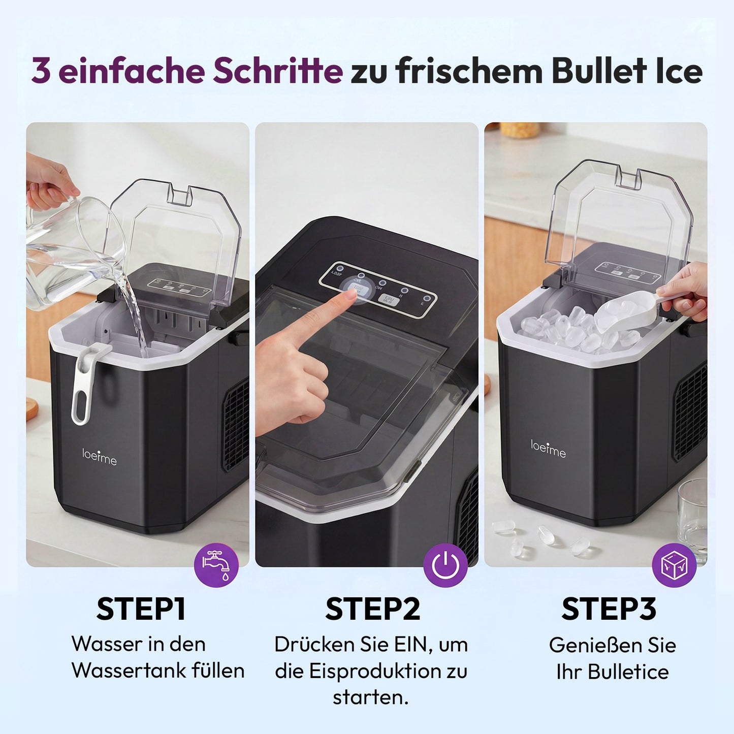 Ice Cube Machine 12kg Ice Cube Maker Self Cleaning LED 2 Ice Sizes 6 Min