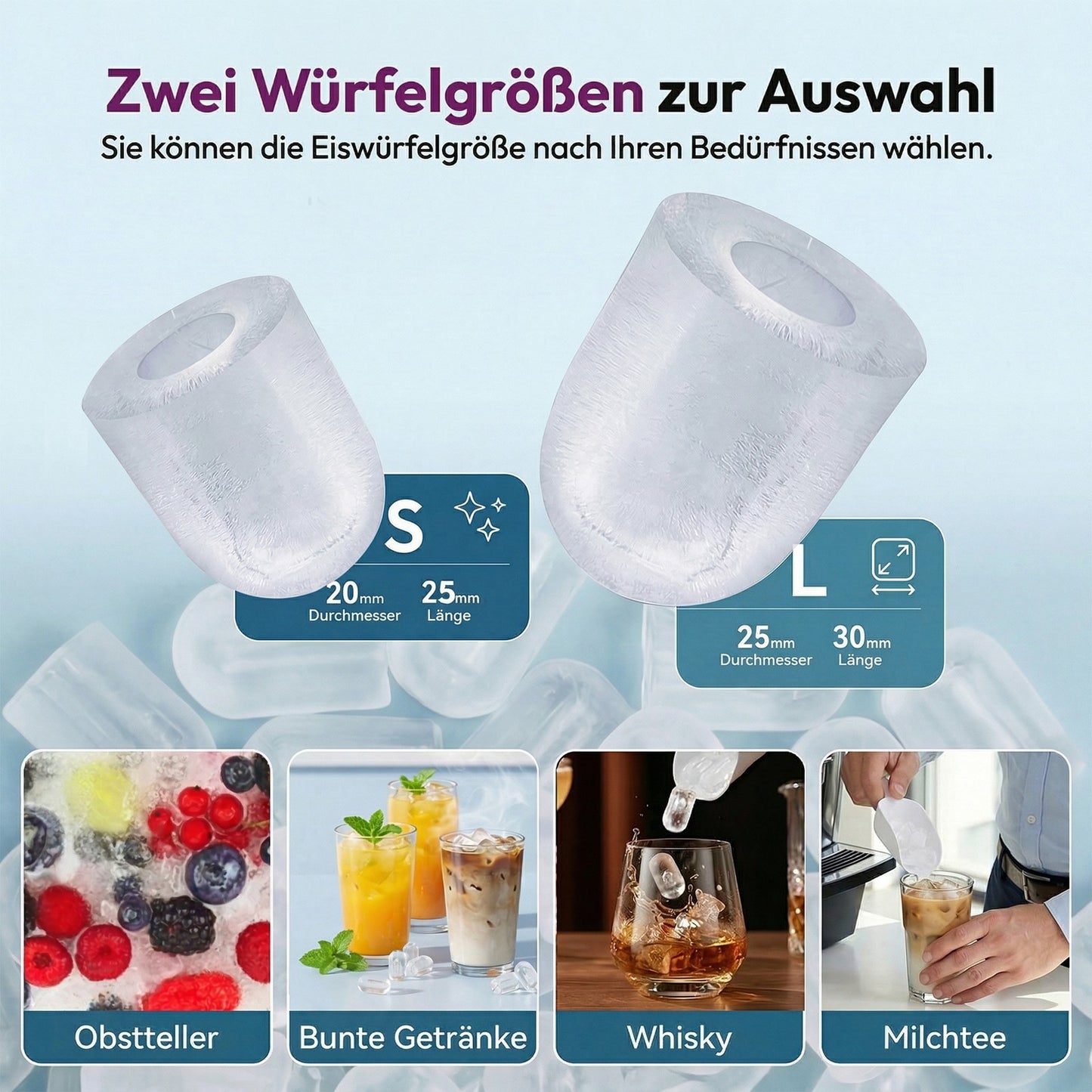 Ice Cube Machine 12kg Ice Cube Maker Self Cleaning LED 2 Ice Sizes 6 Min